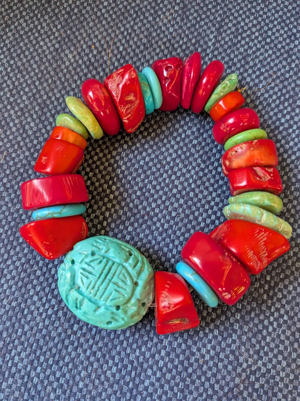 Chunky Colorful Turquoise & Coral Statement Bracelet - Women Jewelry